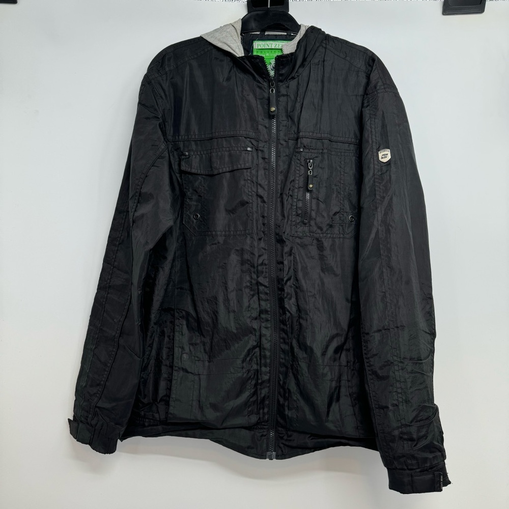 Point Zero Systems Jacket Men’s L  Black Zip Pockets Hoodie Biker Outdoors